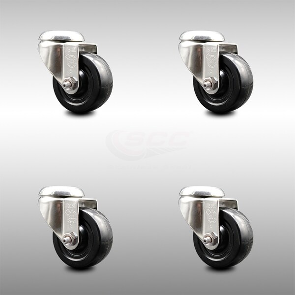 3 Inch 316SS Soft Rubber Wheel Swivel Bolt Hole Caster Set